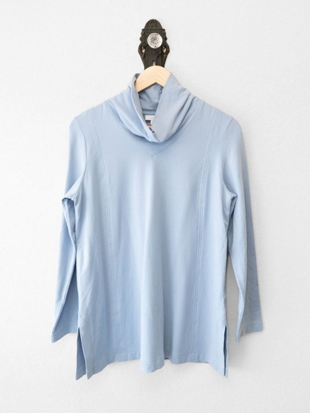 Pure Jill Tunic Womens S Light Blue Pima Cotton Tencel Cowl Neck Side Slit Top